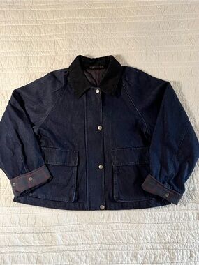 UNIQLO Denim Utility Barn Jacket with Plaid Lining - S